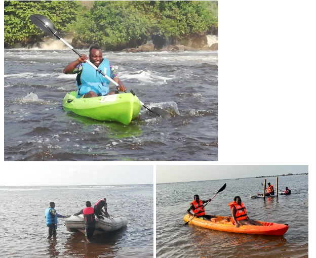 groupe de touristes en train de pratiquer le kayak de mer au cameroun a kribi